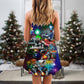 Christmas Neon Car Holiday V-Neck Sleeveless Cami Dress For Festive Gatherings Travel And Casual Holiday Styling