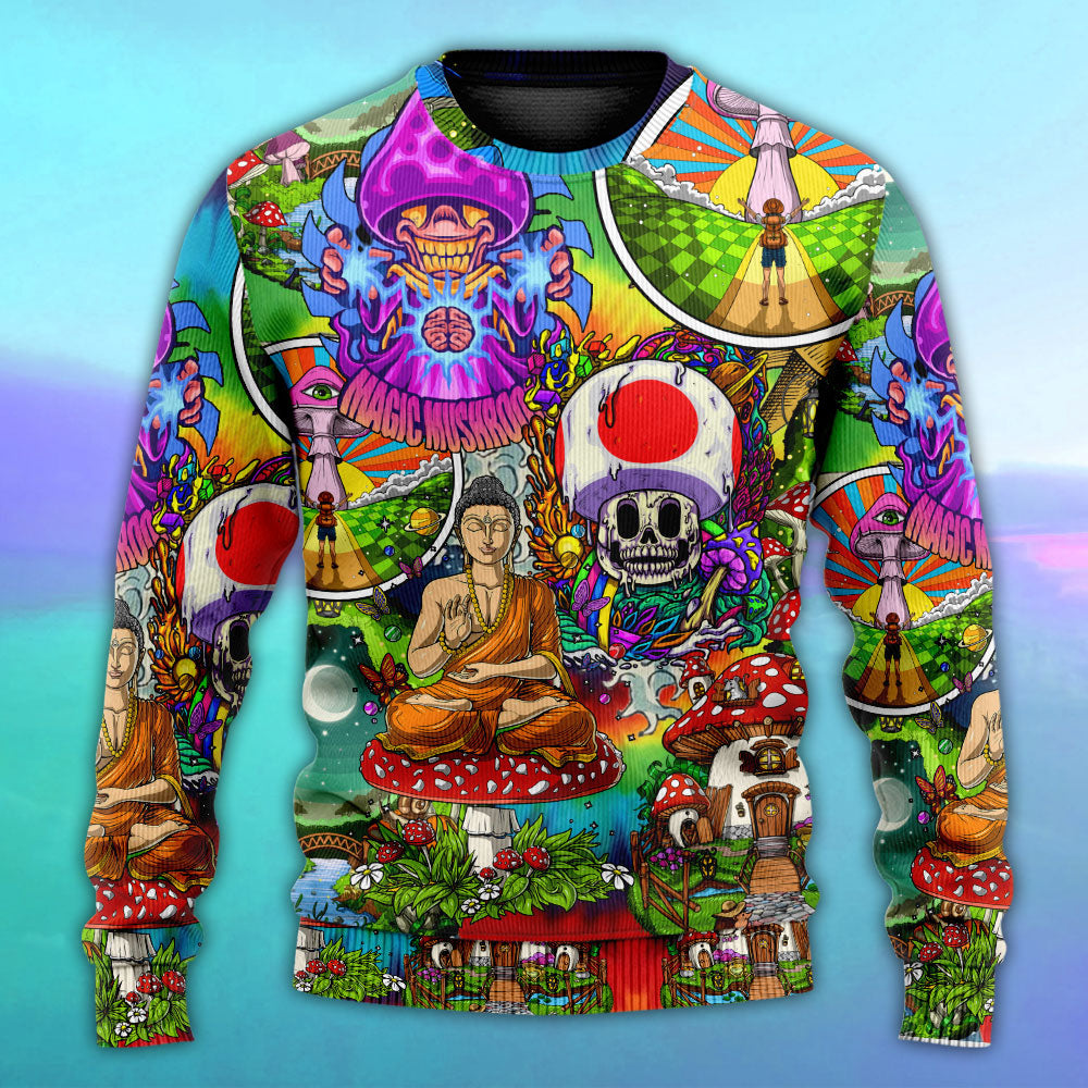 Hippie Mushroom Peace Colorful Sweater For Bohemian Style Festivals Travel And Casual Everyday Wear