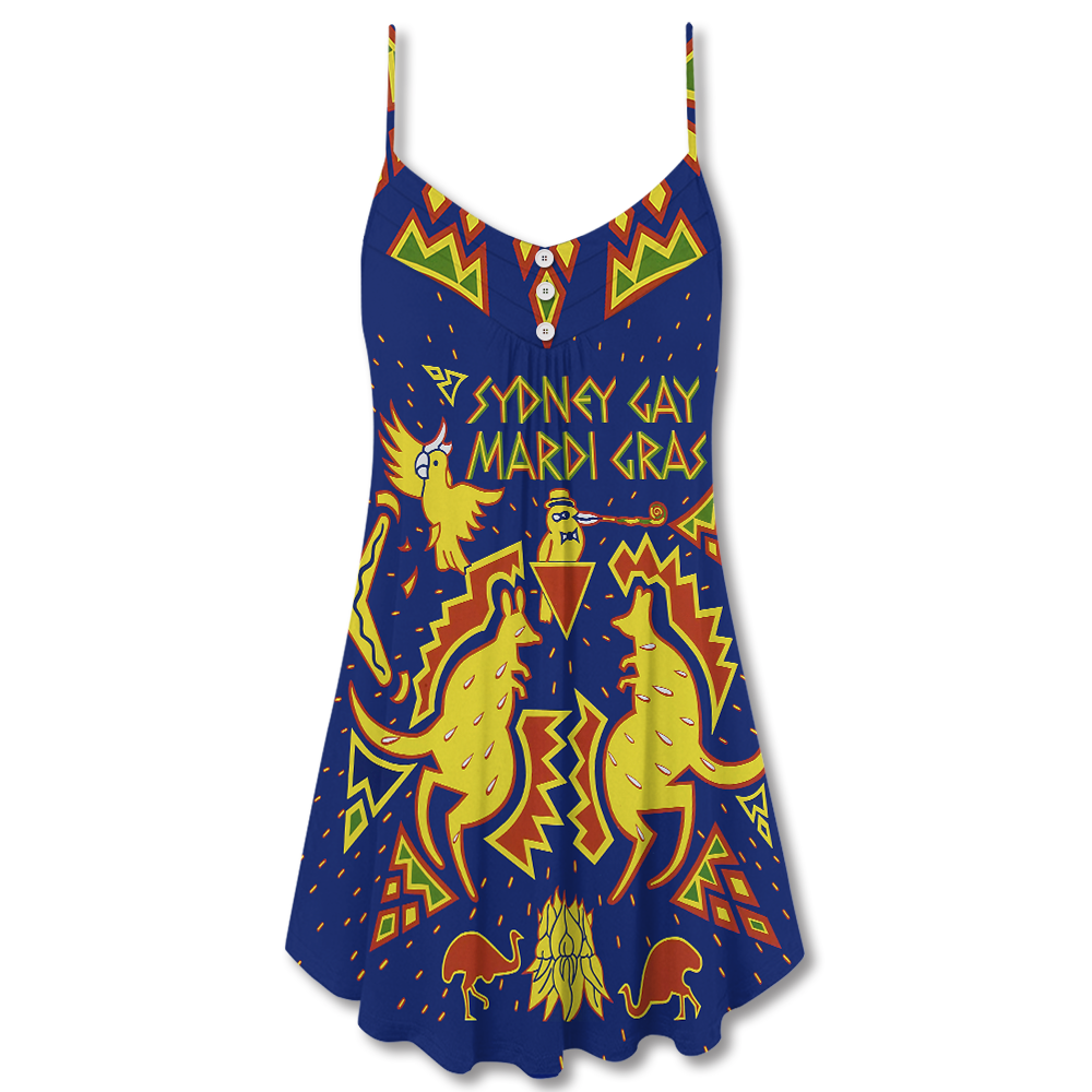Pride Kangaroo Koala Art V-Neck Sleeveless Cami Dress For Festivals Travel And Relaxed Casual Summer Wear