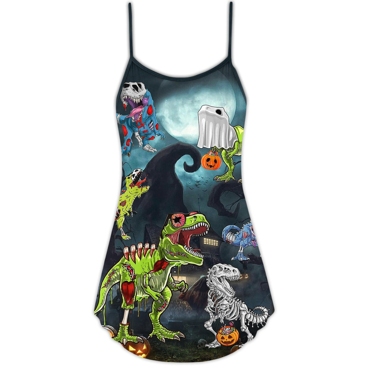 Halloween Zombie Saurus Scary – Women's Summer Sleeveless V-Neck Camisole Dress