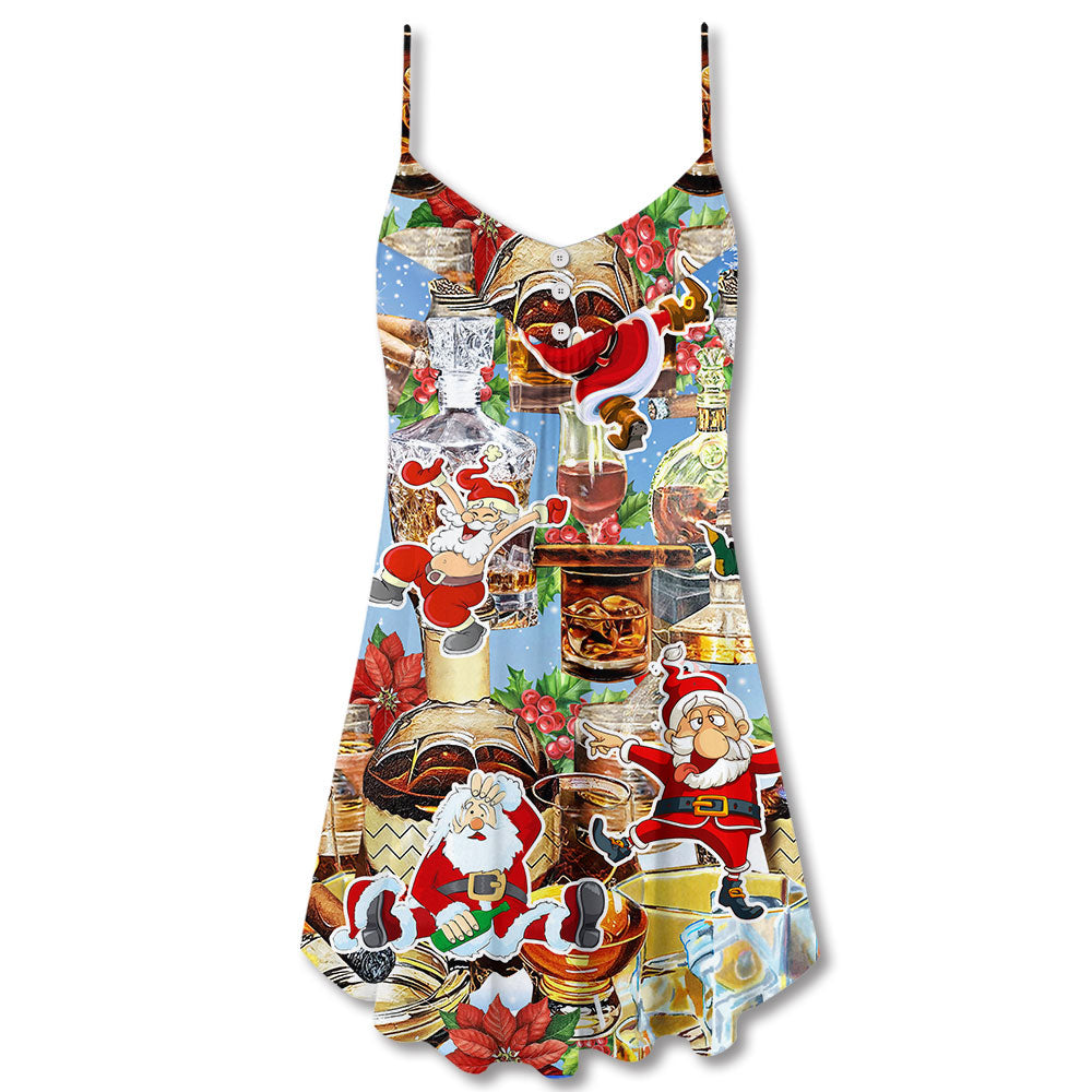Celebration Santa Merry Christmas Snow V-Neck Sleeveless Cami Dress For Vacations And Casual Warm Weather Wear