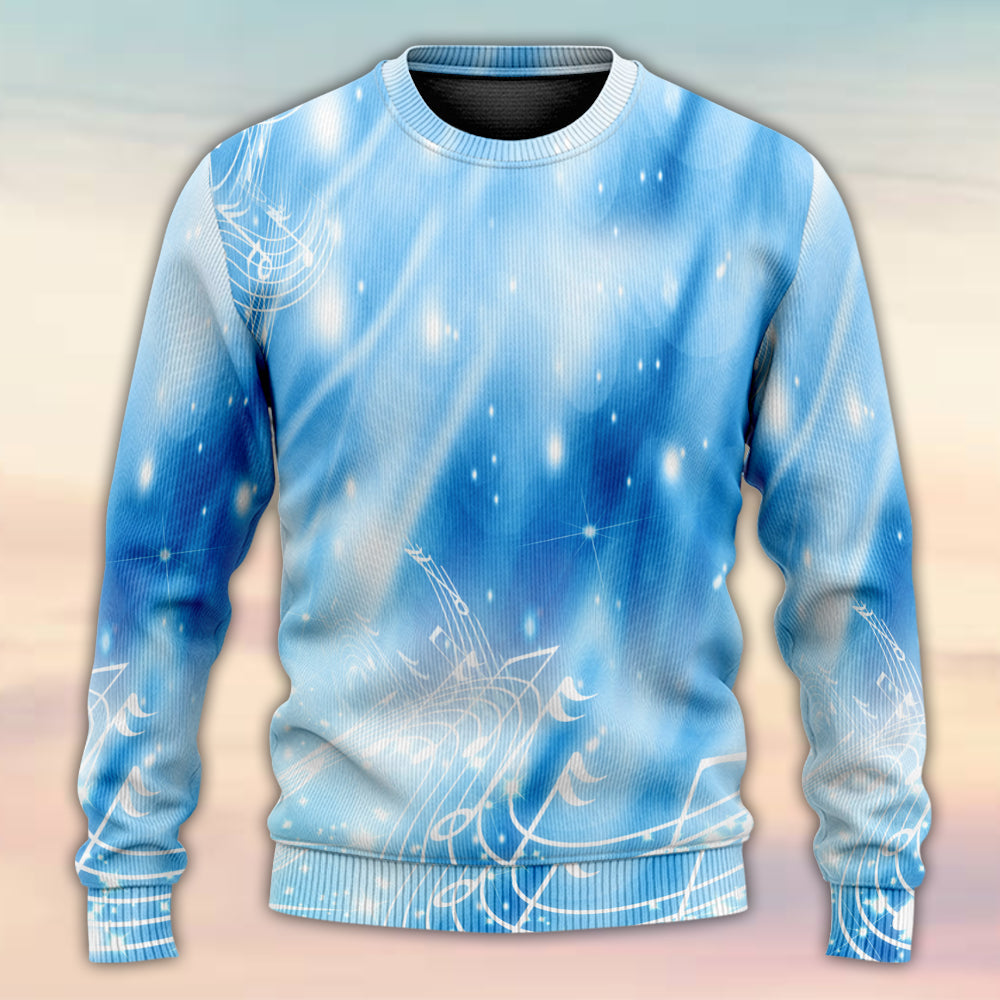 Musical Notes Dark Blue Sweater For Outdoor Events Weekend Trips And Relaxed Casual Wear