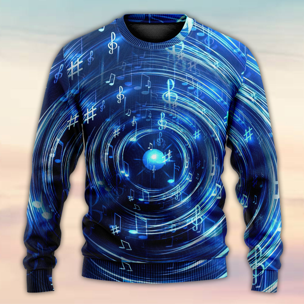 Music Neon Circle With Notes Sweater For Casual Wear Festivals Travel And Thoughtful Gifting
