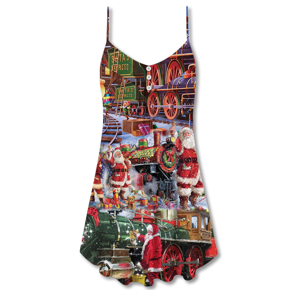 Santa Snow Village Spirit Of Giving V-Neck Sleeveless Cami Dress For Holiday Parties And Relaxed Vacation Wear