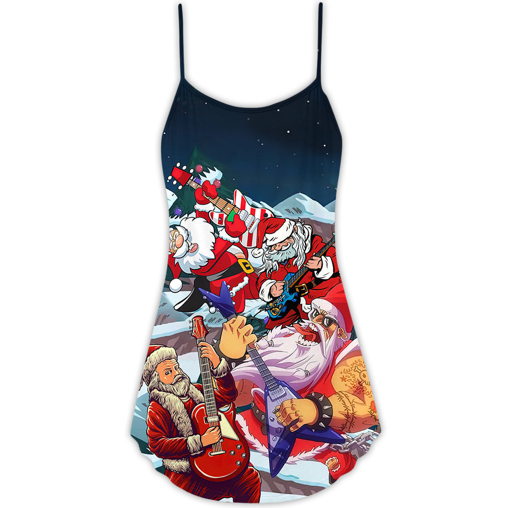 Christmas Santa Electric Guitar V-Neck Sleeveless Cami Dress For Festivals Travel And Relaxed Casual Summer Wear