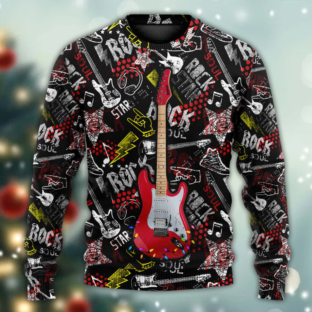 Guitar Rock Soul Merry Christmas Sweater For Holiday Travel Winter Outings And Cheerful Gift Giving
