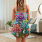 Hippie Mushroom Colorful Happy Life V-Neck Sleeveless Cami Dress For Vacations And Casual Warm Weather Wear