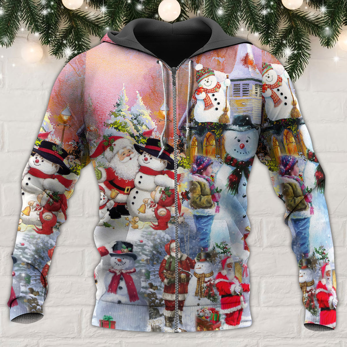 Santa Snowman Winter Village Hoodie For Holiday Gatherings Winter Travel And Seasonal Gifting
