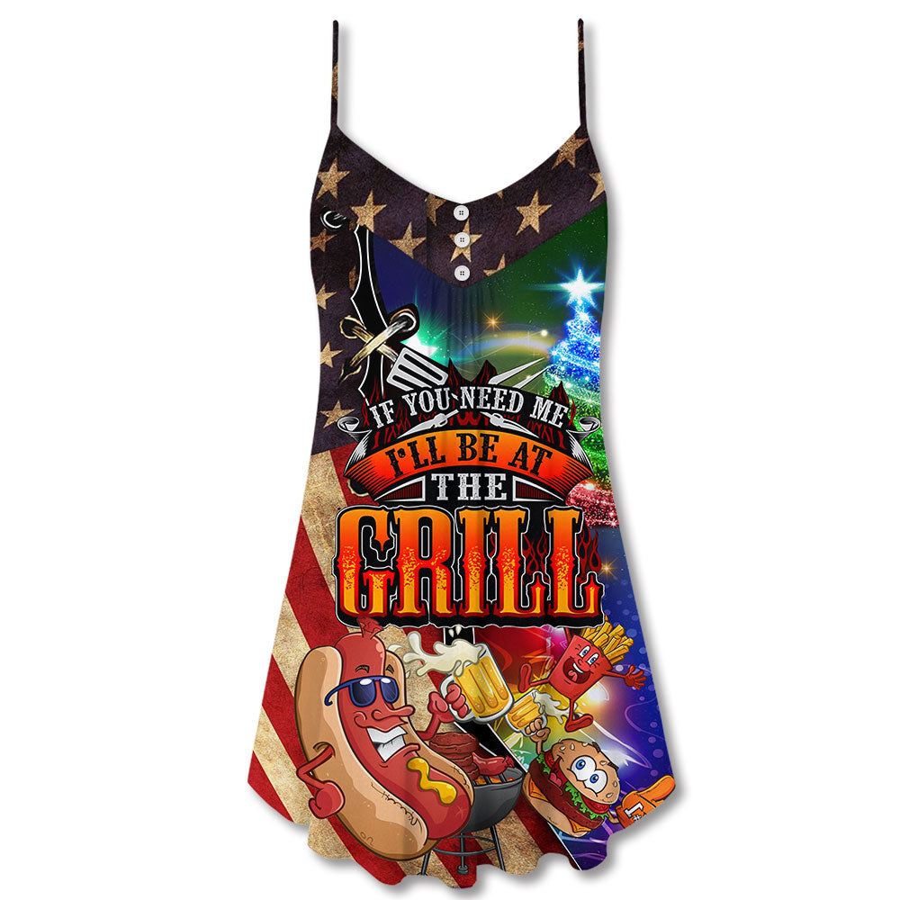 Holiday Grill Fun Christmas Fun V-Neck Sleeveless Cami Dress For Festivals Travel And Relaxed Casual Summer Wear