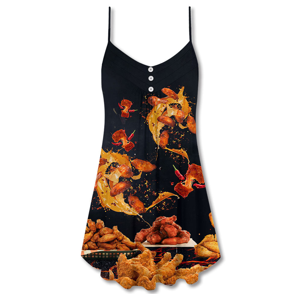 Chicken Wings Fast Food Delight V-Neck Sleeveless Cami Dress For Parties Travel And Casual Summer Style