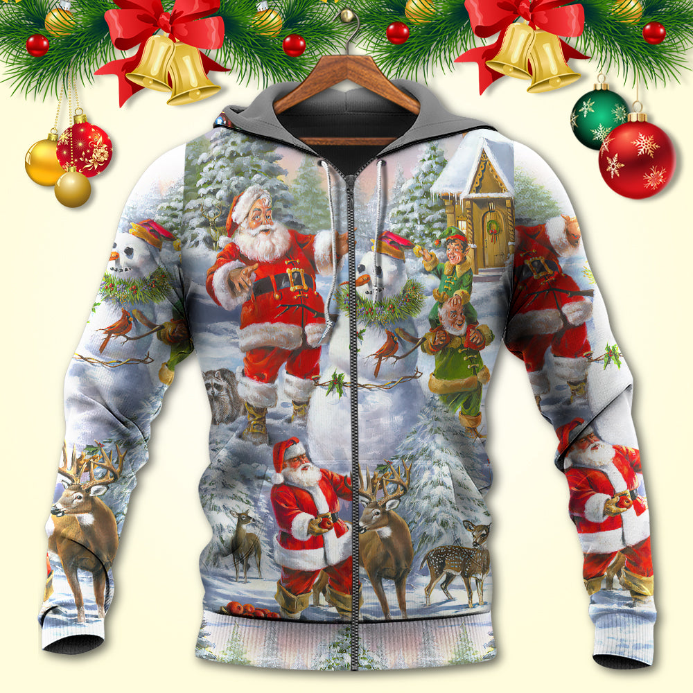 Happy Santa Snowman Elf Hoodie For Holiday Gatherings Winter Travel And Seasonal Gifting