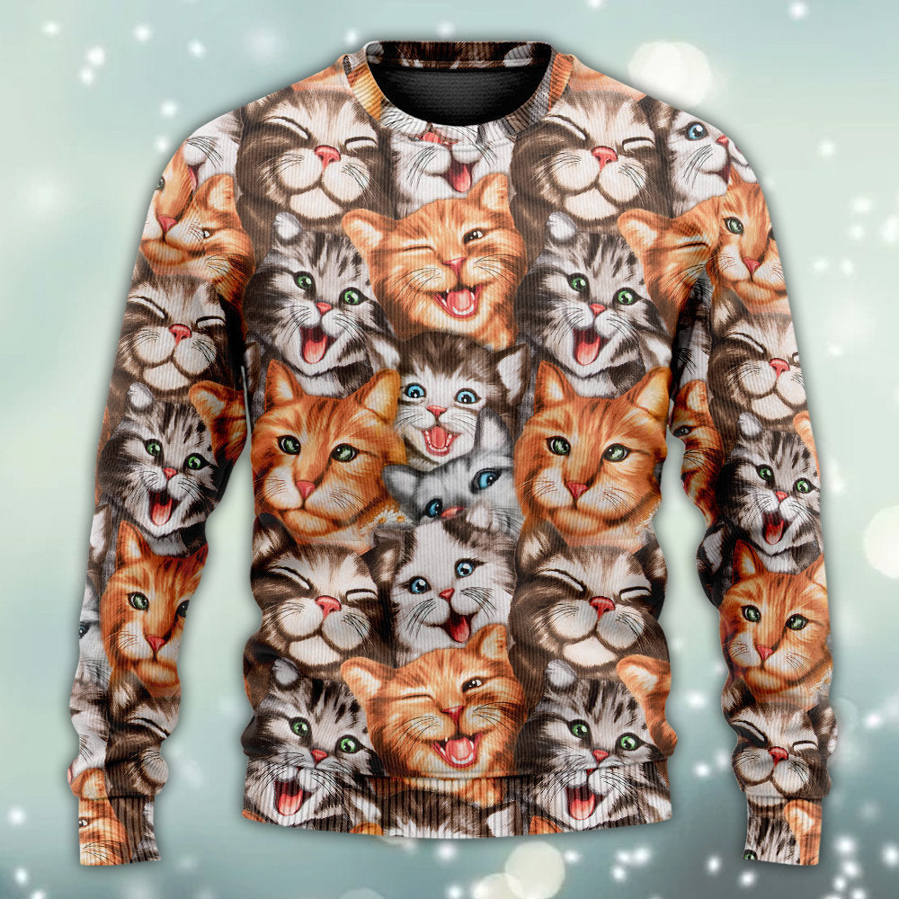 Cute Funny Cat Happy Sweater For Casual Wear Travel Parties And Comfortable Seasonal Style