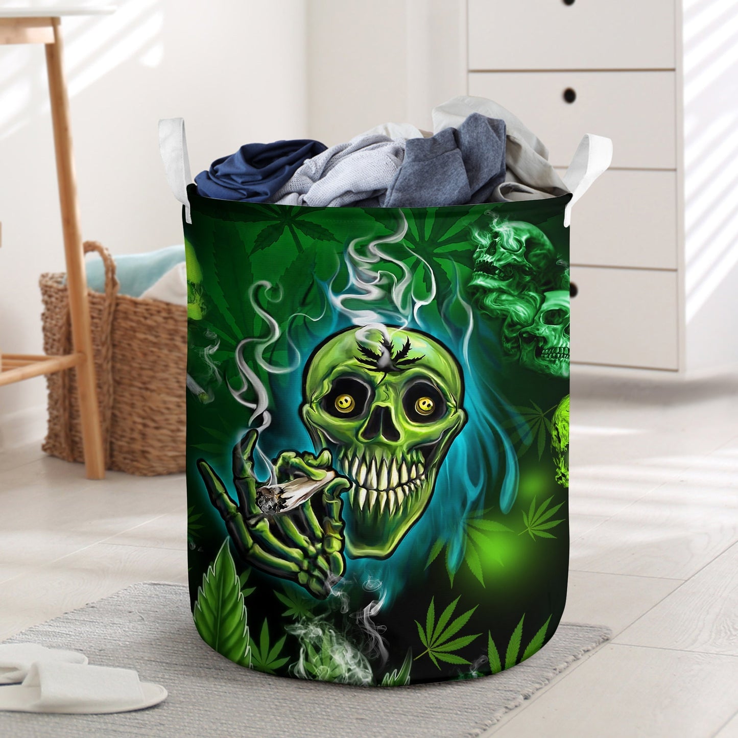 Bold Skull Green Graphic Laundry Basket For Room Home Organizer