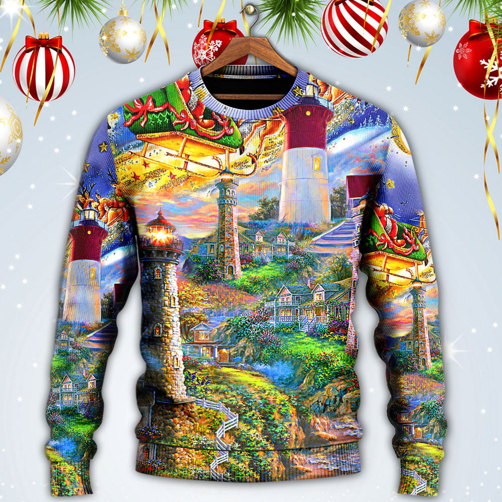 Lighthouse Christmas Santa Home Is The Light Sweater For Festive Parties Family Photos And Comfortable Seasonal Wear