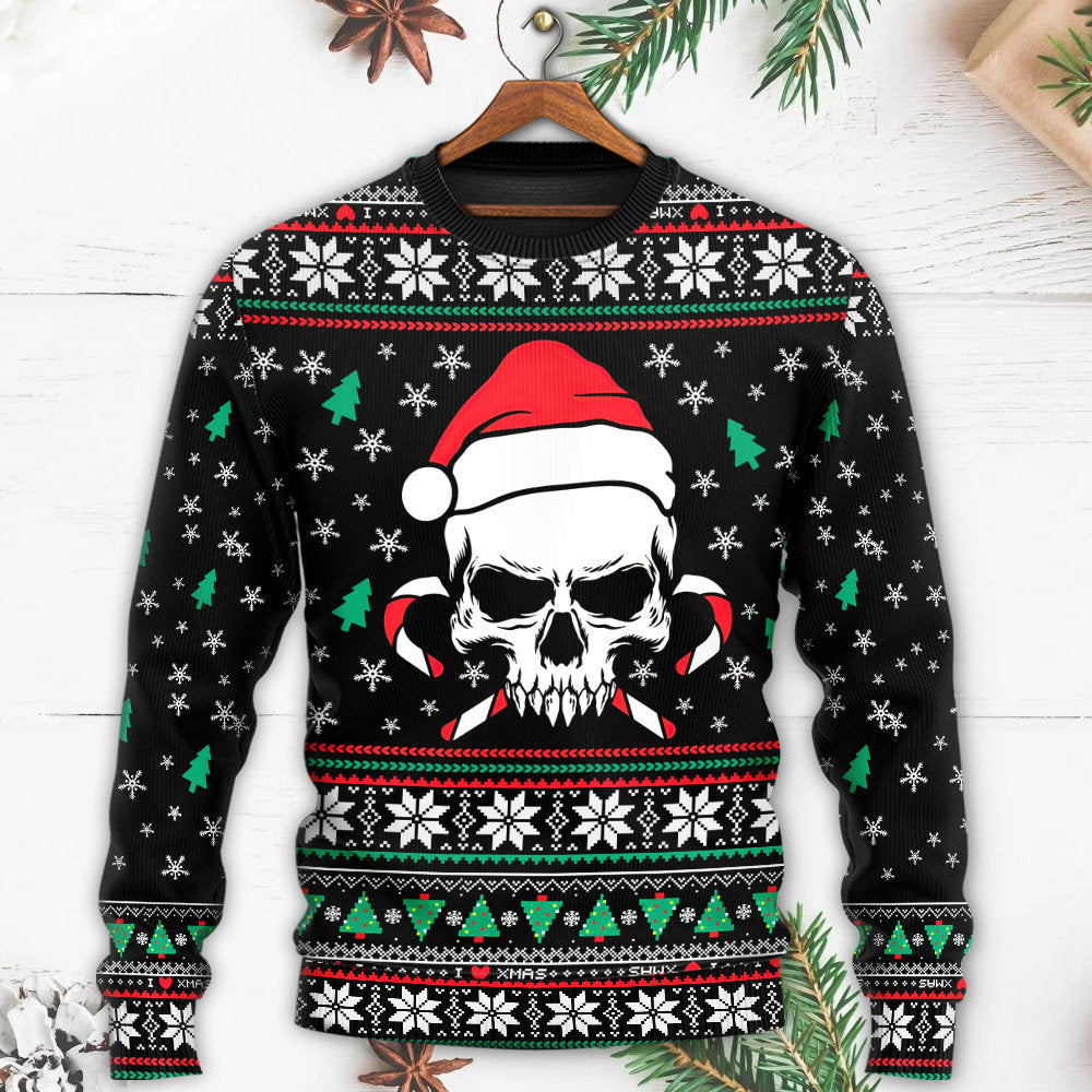 Christmas Skull Santa Hat Candy Sweater For Holiday Travel Winter Outings And Cheerful Gift Giving