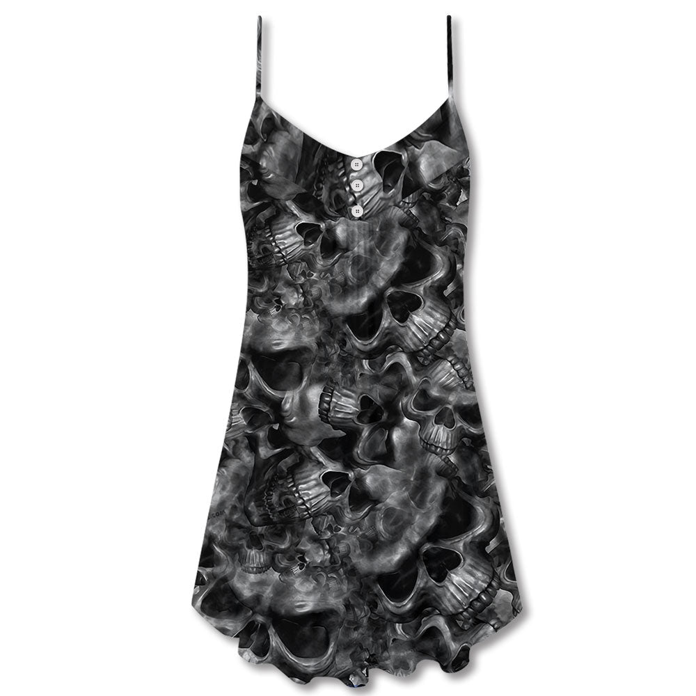 Skull True Face Quote V-Neck Sleeveless Cami Dress For Bold Summer Events Vacations And Artistic Casual Style