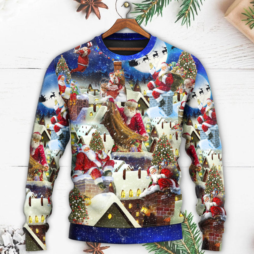 Christmas Rooftop Santa Busy Night Sweater For Winter Celebrations Family Events And Relaxed Seasonal Styling