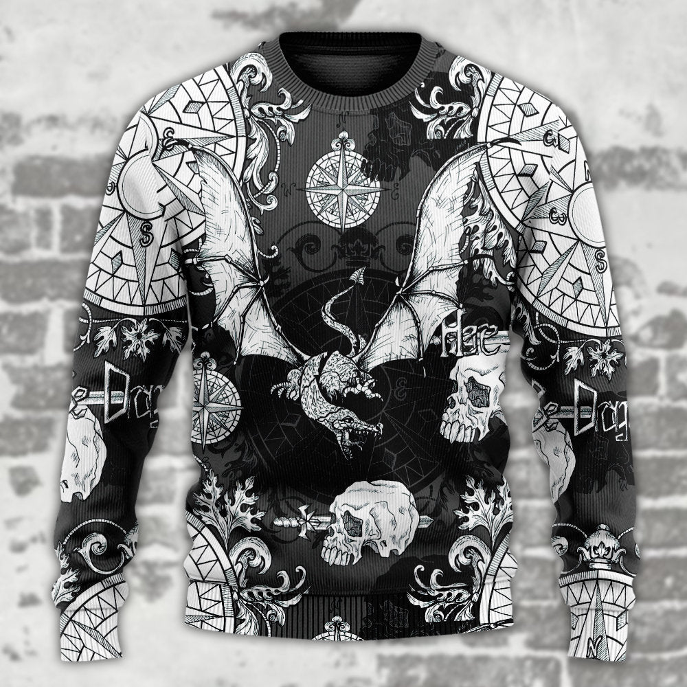 Fire Dragon Gothic Compass Baroque Sweater For Art Fans Travel Parties And Distinctive Casual Style