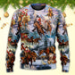 Christmas Santa Riding Horse Snow Mountain Sweater For Festive Parties Family Photos And Comfortable Seasonal Wear