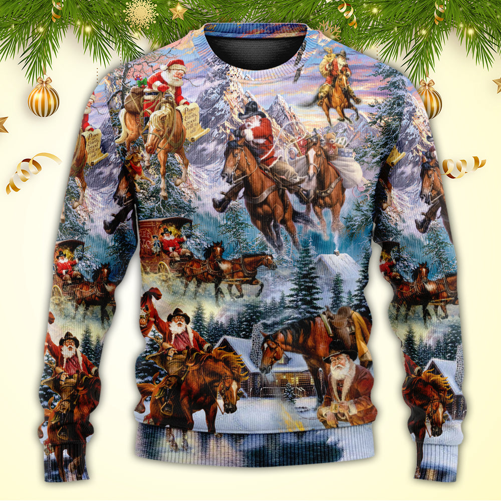 Christmas Santa Riding Horse Snow Mountain Sweater For Festive Parties Family Photos And Comfortable Seasonal Wear