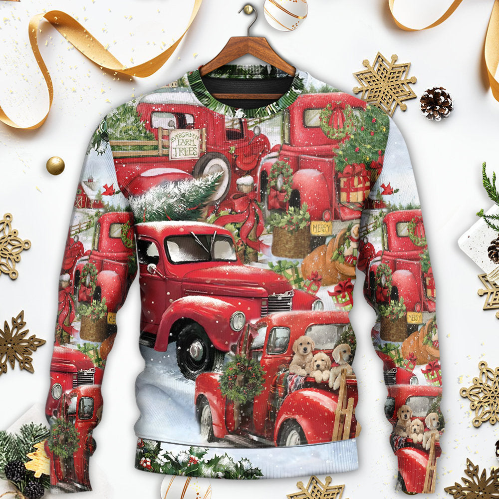 Christmas Red Truck Puppy Xmas Tree Sweater For Family Gatherings Winter Travel And Everyday Seasonal Comfort