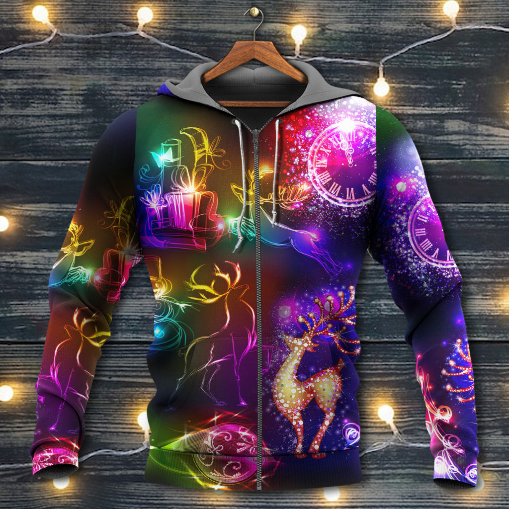 Neon Bright Christmas Reindeer Light Hoodie For Holiday Parties Weekend Outings And Cheerful Gift Giving