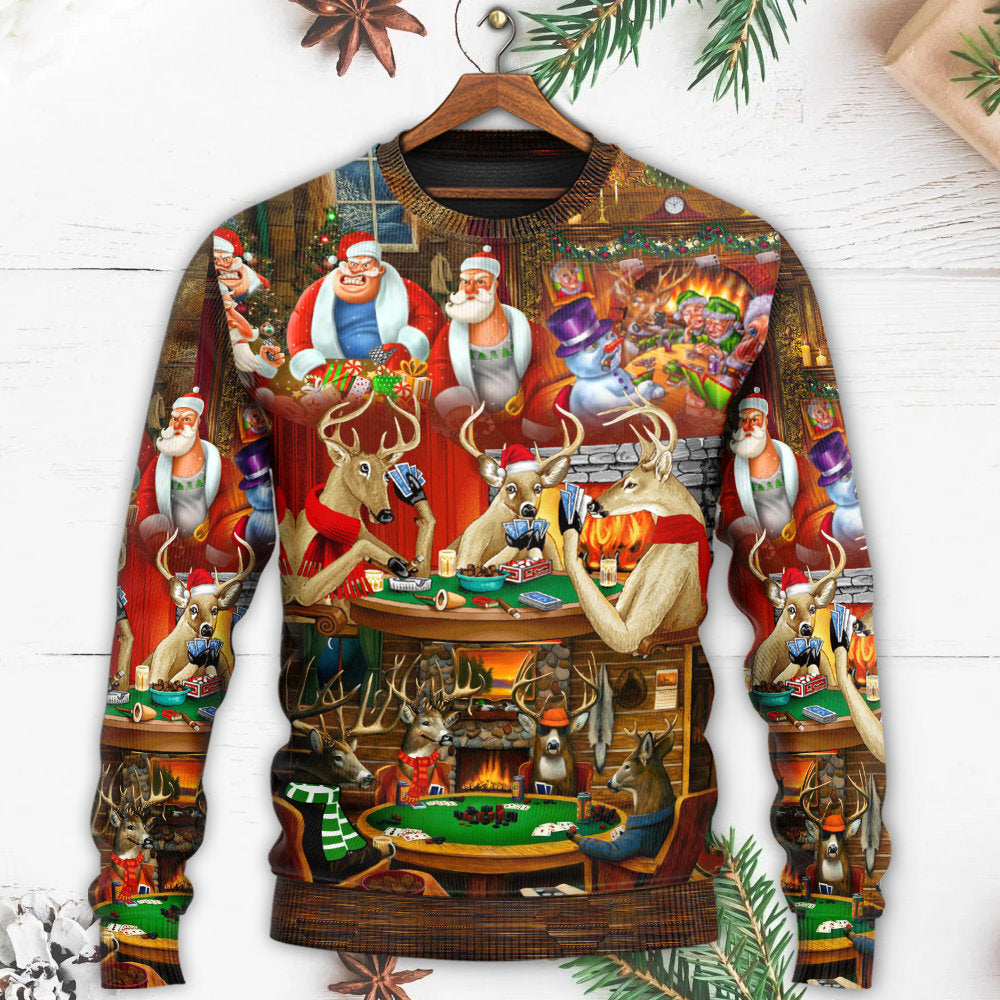 Christmas Poker Night Santa And Friends Sweater For Winter Parties Seasonal Adventures And Relaxed Everyday Styling