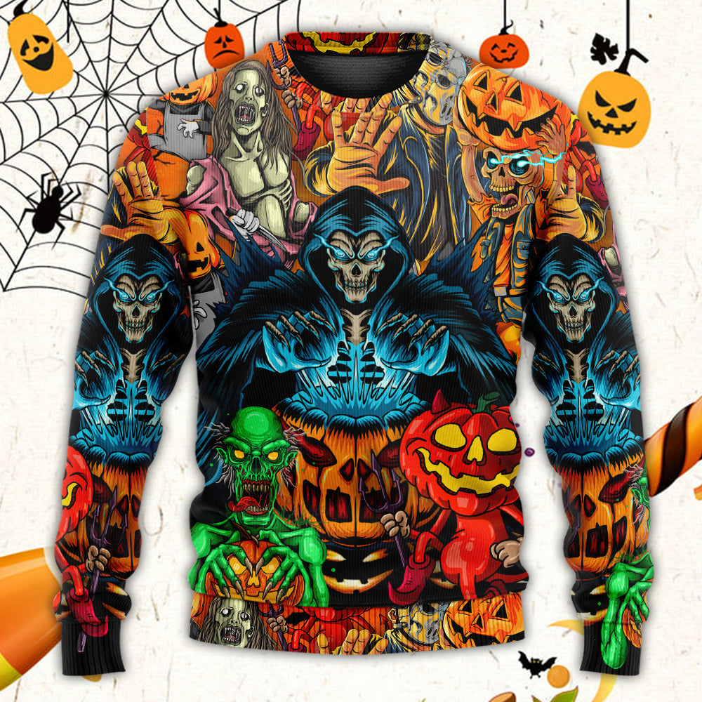 Halloween Skull Pumpkin Dark Sweater For Alternative Fashion Events And Thoughtful Seasonal Gifts