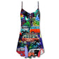 Christmas Van Bus Beach Style V-Neck Sleeveless Cami Dress For Vacations And Casual Warm Weather Wear
