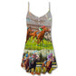 Horse Racing Don't Look Back V-Neck Sleeveless Cami Dress For Festivals Travel And Relaxed Casual Summer Wear