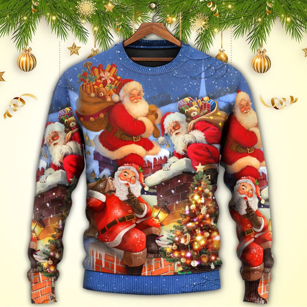 Christmas Santa Up On Rooftop Sweater For Family Gatherings Winter Travel And Everyday Seasonal Comfort