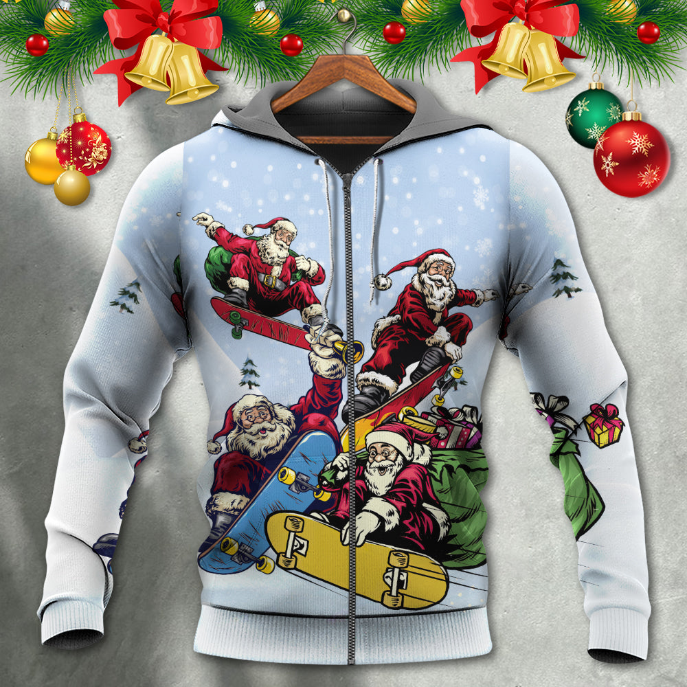 Christmas Santa Skateboard Snow Day Hoodie For Holiday Vacations Winter Events And Everyday Comfort