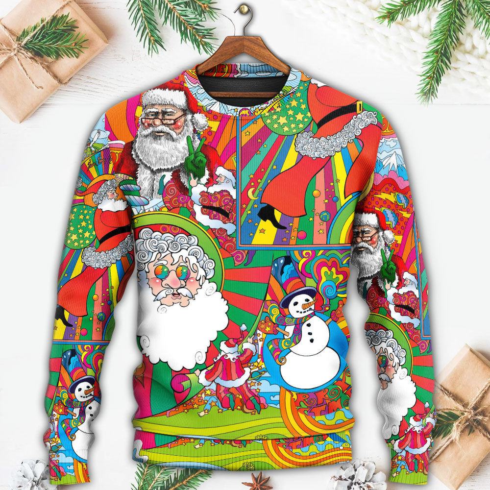 Hippie Santa Merry Xmas Sweater For Seasonal Parties Cozy Gatherings And Thoughtful Holiday Gifts