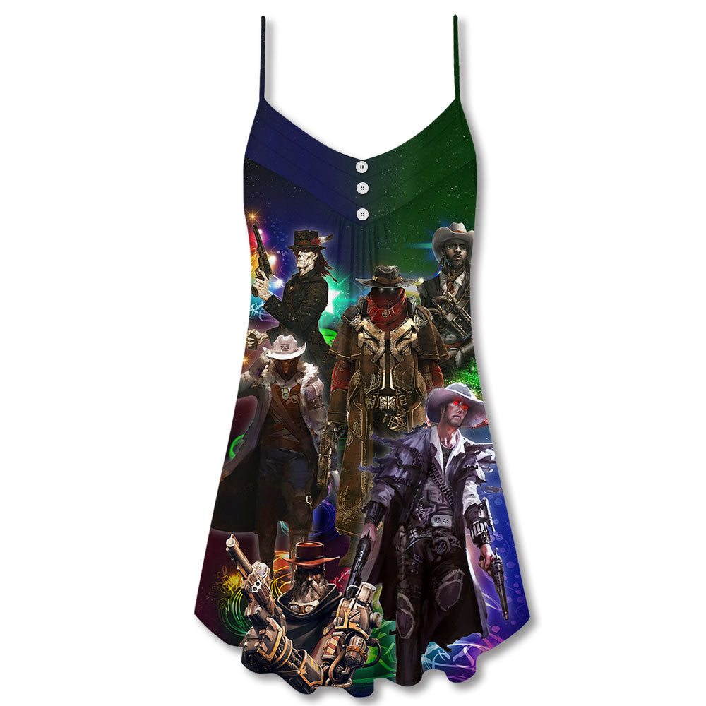 Cowboy Band Christmas Spirit V-Neck Sleeveless Cami Dress For Festive Events And Casual Summer Styling