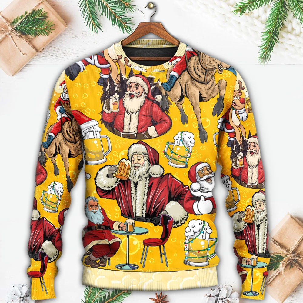 Funny Beer Theme Santa Merry Xmas Sweater For Winter Parties Seasonal Adventures And Relaxed Everyday Styling