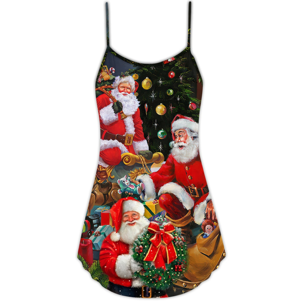 Santa Gift Christmas Is Coming V-Neck Sleeveless Cami Dress For Holiday Parties And Relaxed Vacation Wear