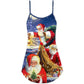 Christmas Funny Santa Up On Rooftop Art Style V-Neck Sleeveless Cami Dress For Festive Events And Casual Summer Styling