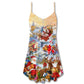 Christmas Holly Jolly Holiday V-Neck Sleeveless Cami Dress For Holiday Parties And Relaxed Vacation Wear