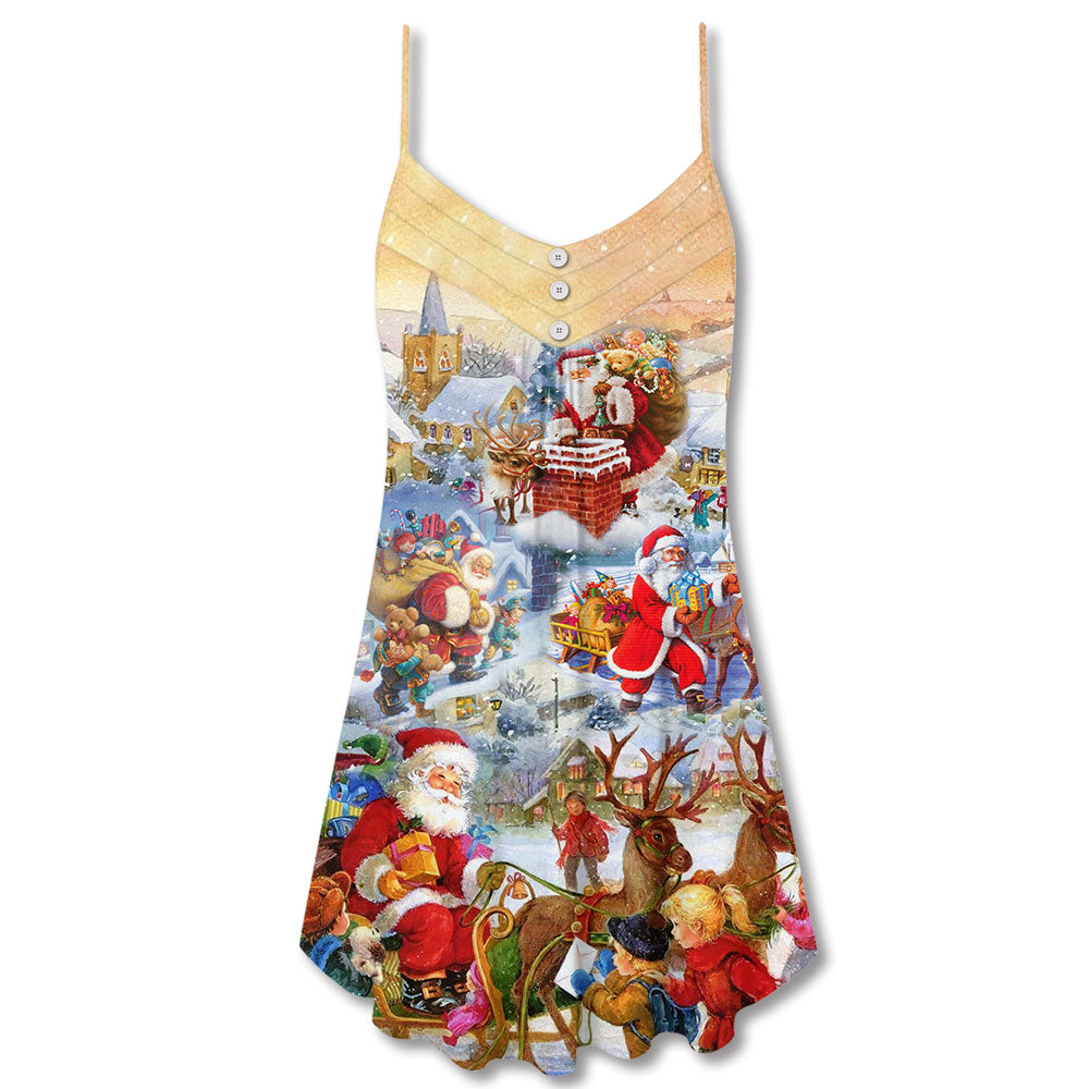 Christmas Holly Jolly Holiday V-Neck Sleeveless Cami Dress For Holiday Parties And Relaxed Vacation Wear