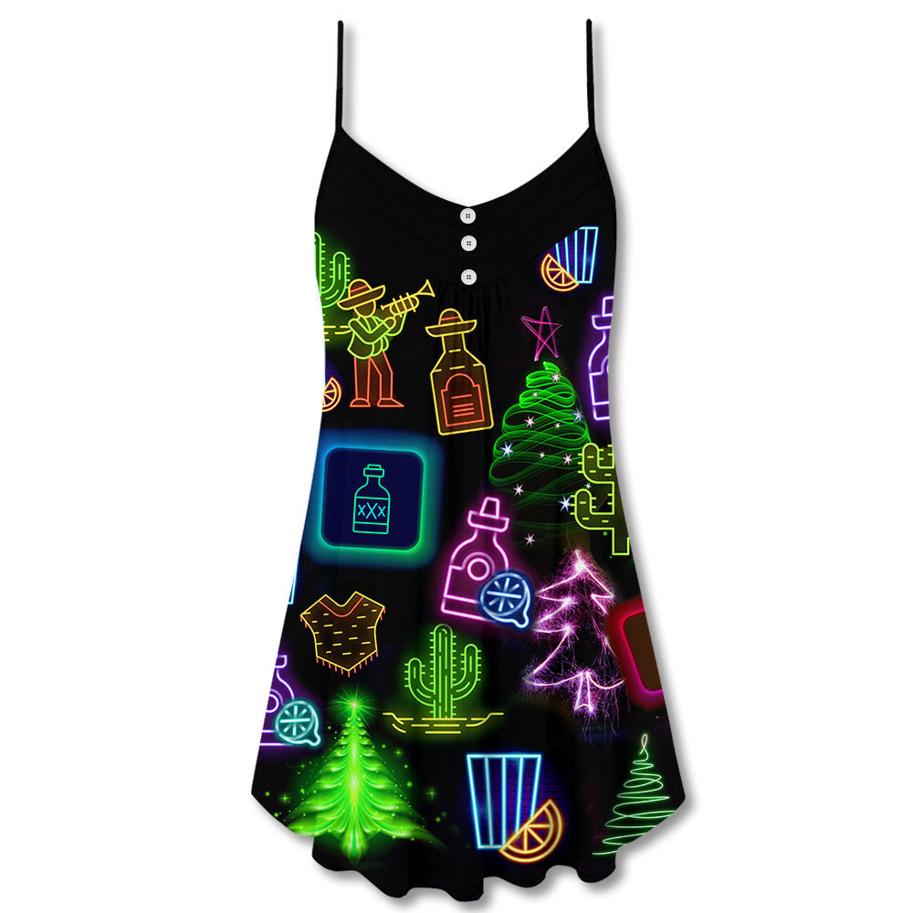 Christmas Celebration Neon Party V-Neck Sleeveless Cami Dress For Holiday Parties And Relaxed Vacation Wear