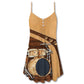 Vintage Drummer And Lady Art V-Neck Sleeveless Cami Dress For Vacations And Casual Warm Weather Wear