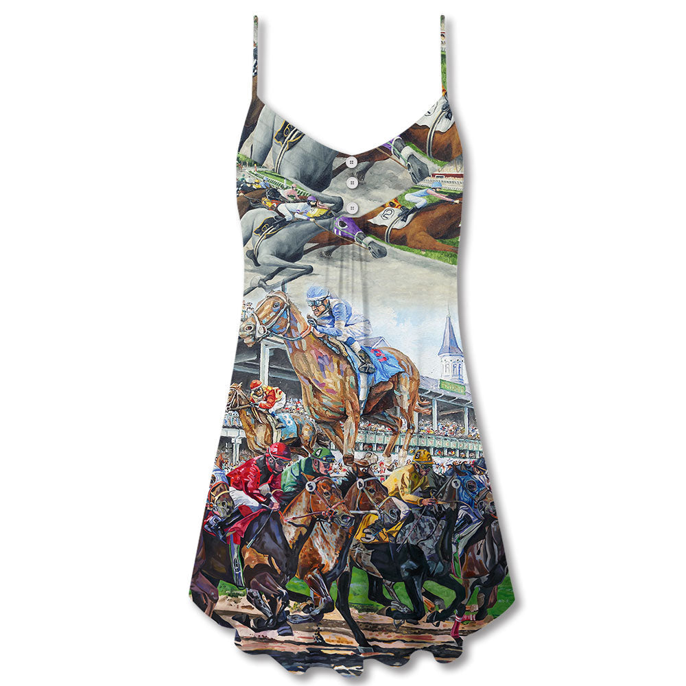 Horse Racing Be Strong Be Brave V-Neck Sleeveless Cami Dress For Game Day Events Travel And Warm Weather Outfits