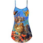 Diving Cat Under Sea V-Neck Sleeveless Cami Dress For Seaside Events Resort Travel And Breezy Casual Styling