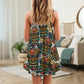 Tiki Tribal Mask Tropical Leaves V-Neck Sleeveless Cami Dress For Summer Events And Comfortable Everyday Style
