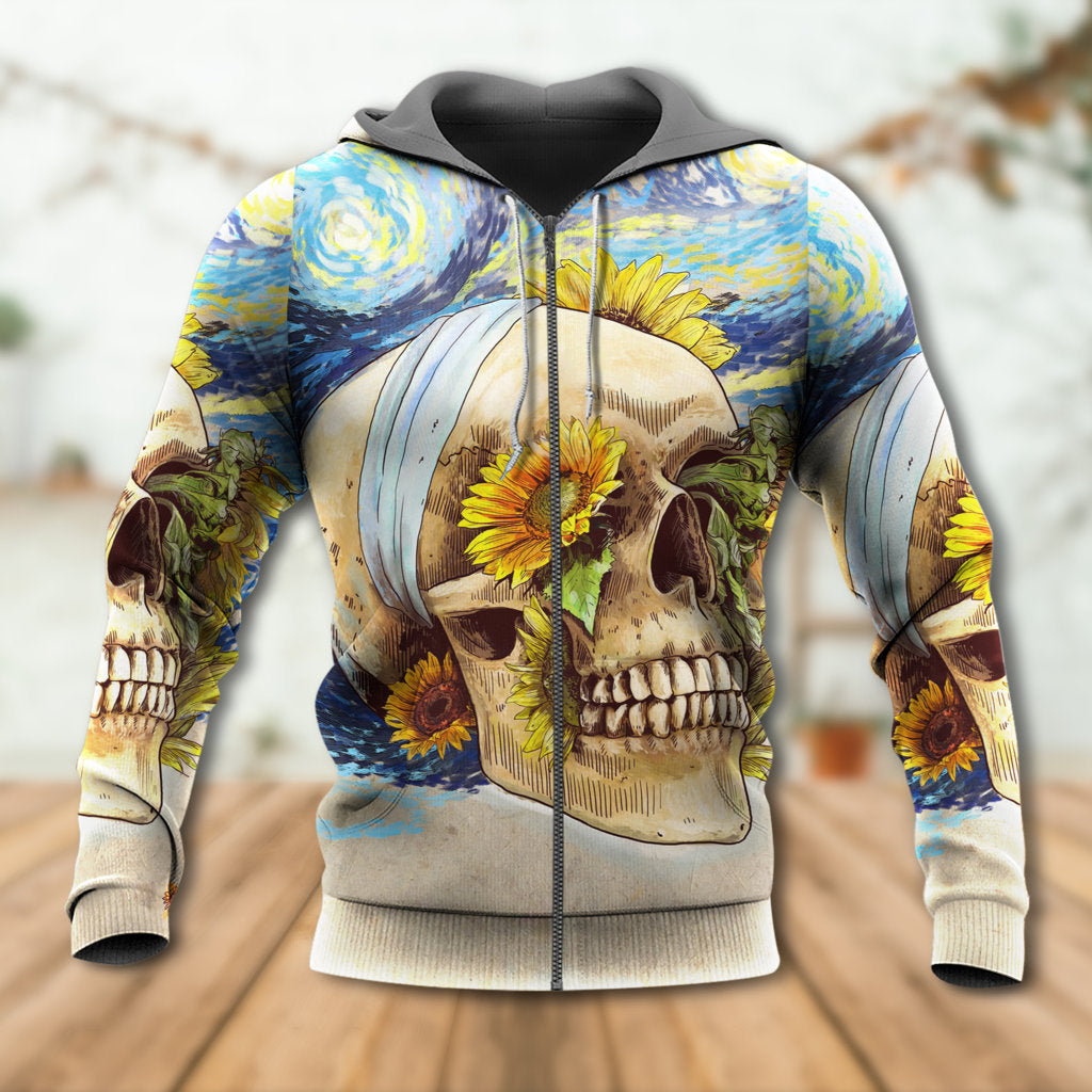Vintage Skull Sunflower Starry Hoodie For Bold Streetwear Seasonal Events And Comfortable Layering