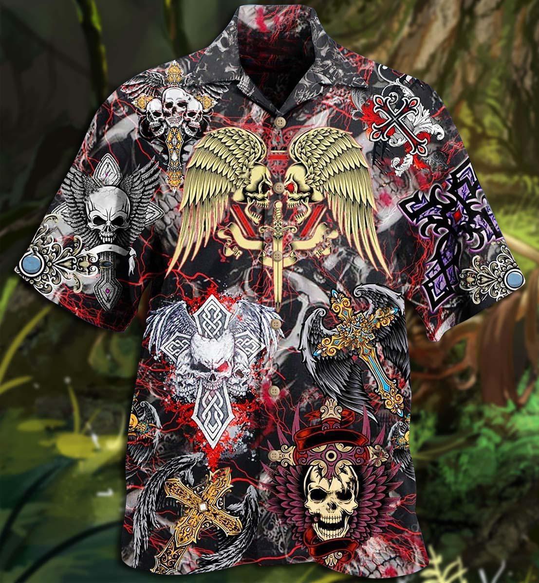 Skull And Vintage Key Hawaiian Shirt With All Over Print For Tropical Getaways Outdoor Fun And Everyday Wear