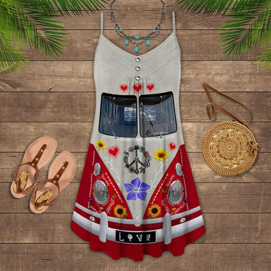 Hippie Van Retro Style Limited 5 – Women's Summer Sleeveless V-Neck Camisole Dress