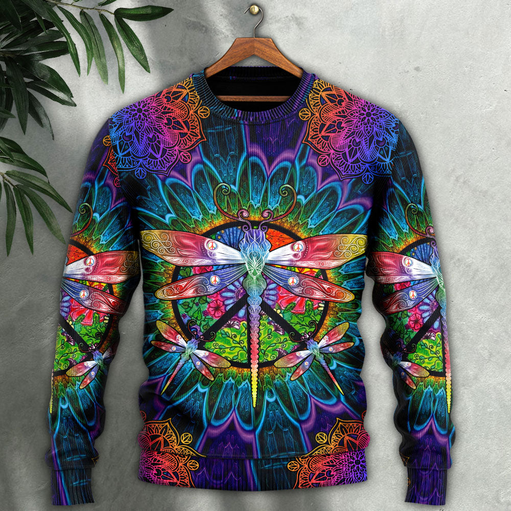 Hippie Colorful Dragonfly Mandala Sweater For Psychedelic Art Fans Outdoor Events And Distinctive Gifts
