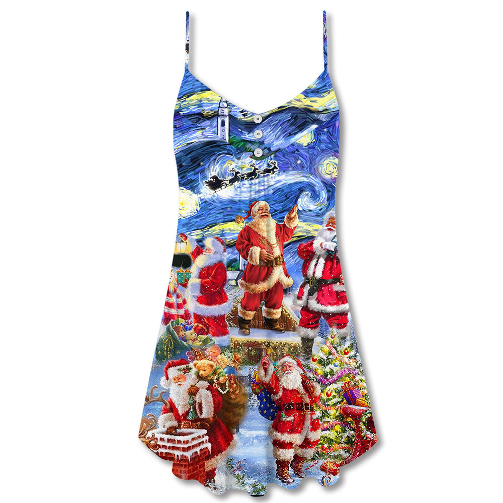 Santa Snow Night Merry Christmas V-Neck Sleeveless Cami Dress For Summer Events And Comfortable Everyday Style