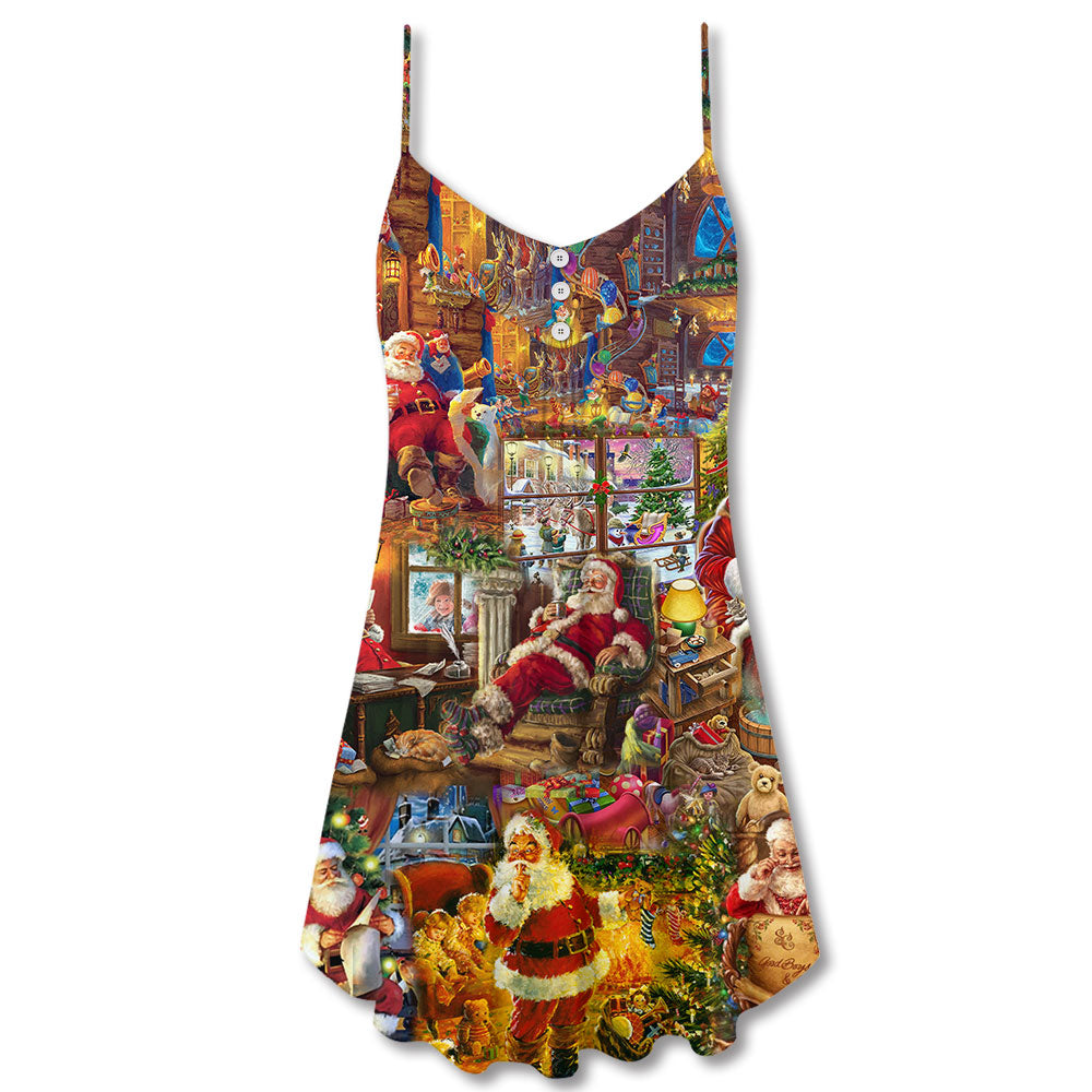 Santa Christmas Season Of Joy V-Neck Sleeveless Cami Dress For Festive Events And Casual Summer Styling